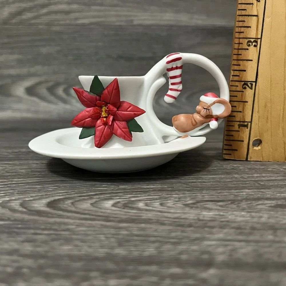 The Night Before Christmas Porcelain Candle Holder Mouse Vintage W/box No Candle